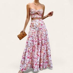 Runaway The Label Hydra XS Twist Top & Maxi Skirt White Floral Set NWT
